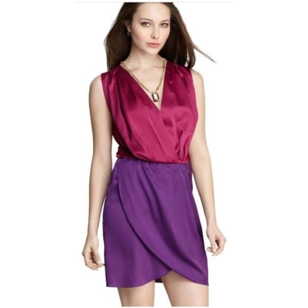 Vince Camuto | Sleeveless Colorblock Satin Faux Wrap Dress